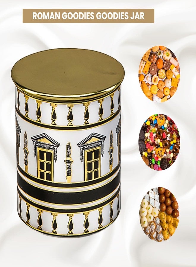 IZZHAAR Roman Goodies Snacks Storage Jar for Kitchen, Printed Round Metal Food Container Jars, Pantry Canister for Spices, Coffee, Tea & Cookies (Black & White) - Image 3